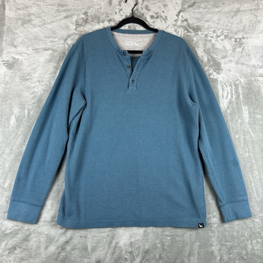 Eddie Bauer Henley Thermal Shirt Top Men's L Blue Long Sleeve